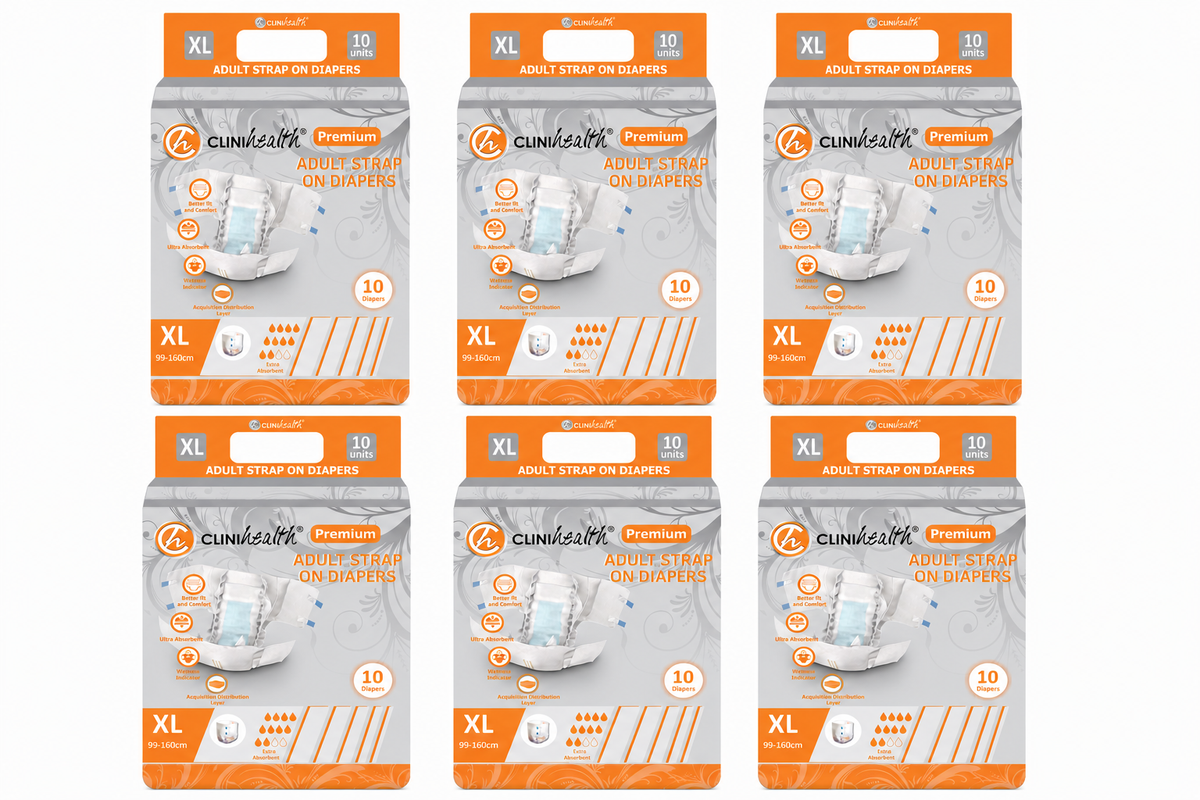 6 x Clinihealth Strap On Diapers XL