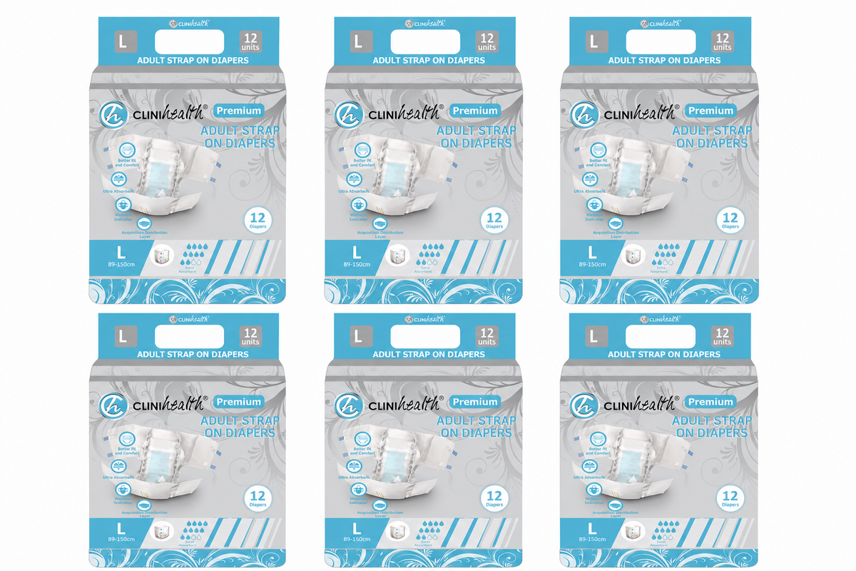6 x Clinihealth Strap On Diapers Large