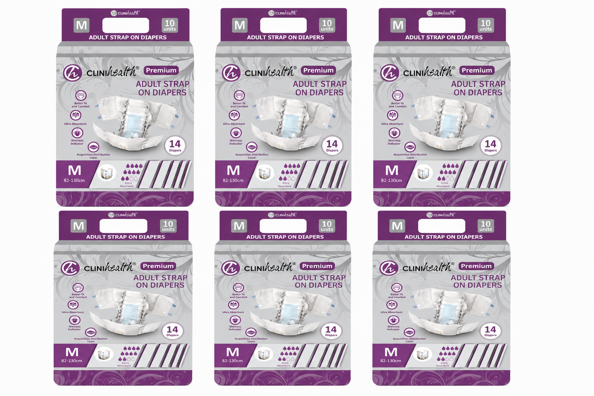 6 x Clinihealth Strap On Diapers Medium