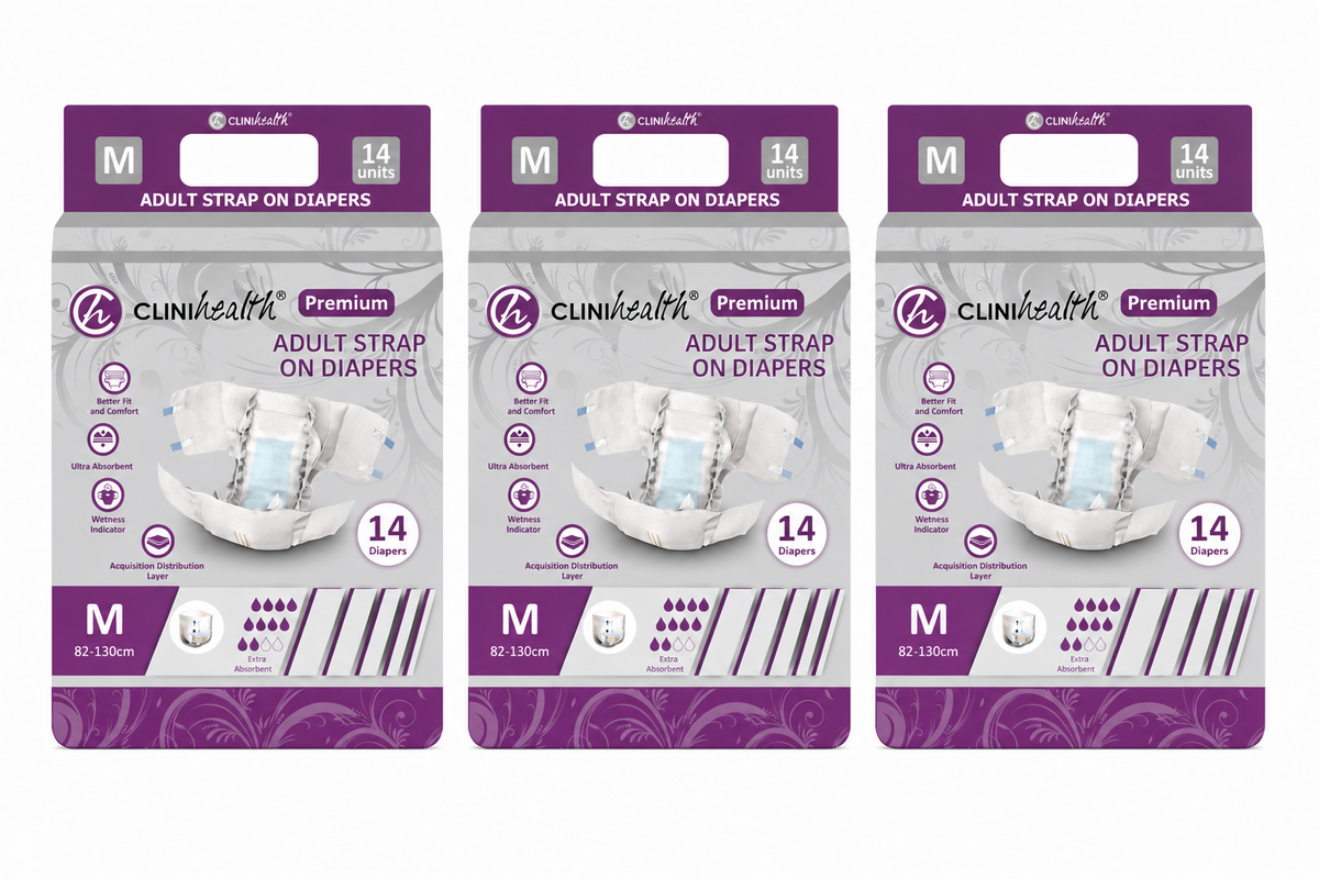 3 x Clinihealth Strap On Diapers Medium