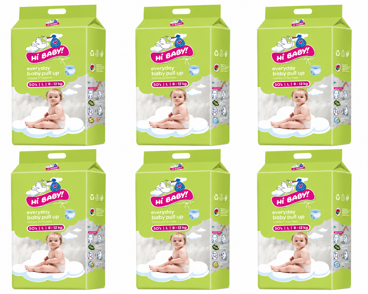 6 x Hi Baby Pull-up Diapers Lrg 8-12KG 50s