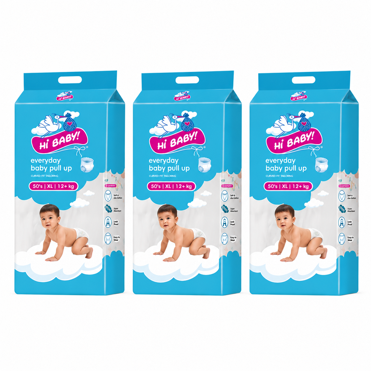 3 x Hi Baby Pull-up Diapers XL 12+KG 50s