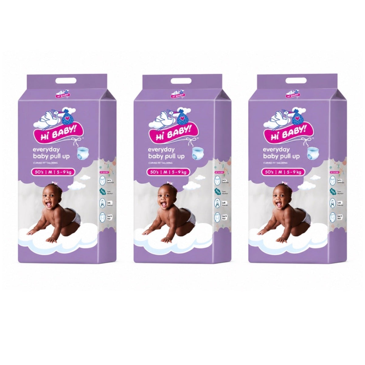 3 x Hi Baby Pull-up Diapers Med 5-9KG 50s