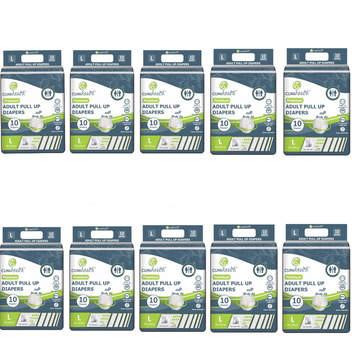 10 × Clinihealth Large Premium Adult Nappies