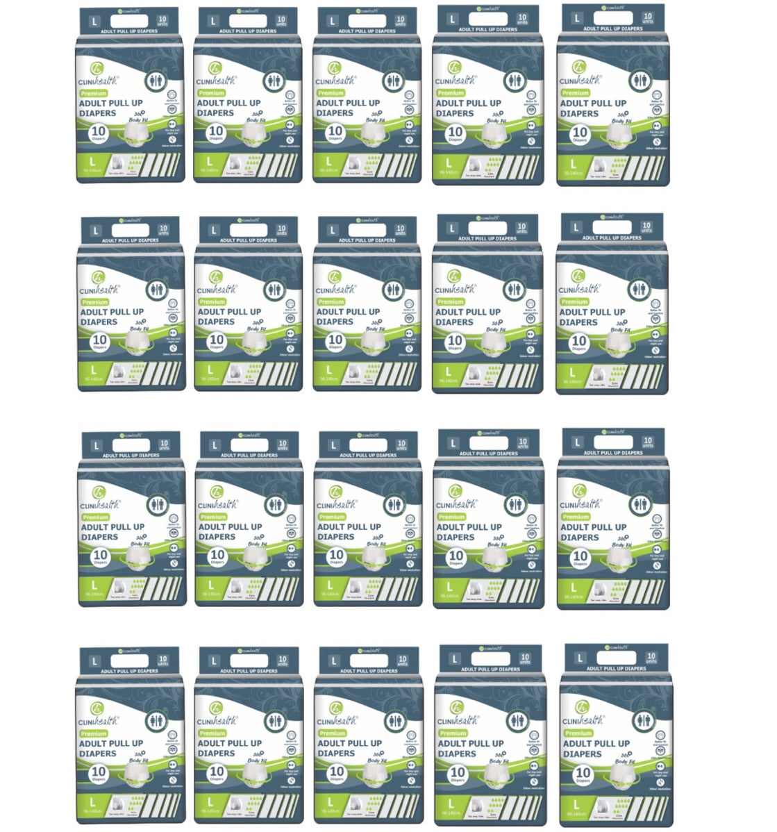 20 × Clinihealth Large Premium Adult Nappies