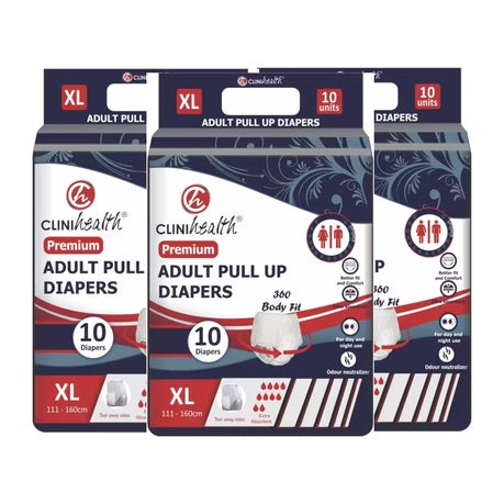 3 x CliniHealth Adult Pull Up Premium Nappies Extra Large